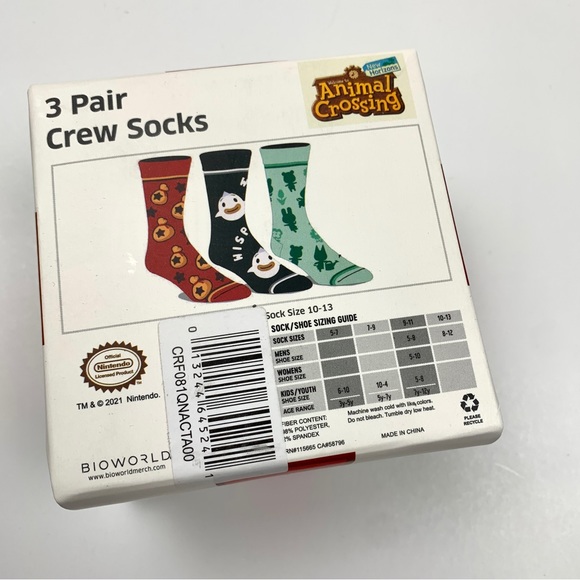 NINTENDO ANIMAL CROSSING Novelty Gift Box Crew Socks - 3 pack - Picture 3 of 13